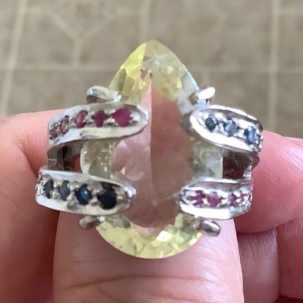 𝅺sterling SILVER 925 CITRINE/RUBY/BLUE SAPPHIRE WOMAN RING SIZE US 7.5​